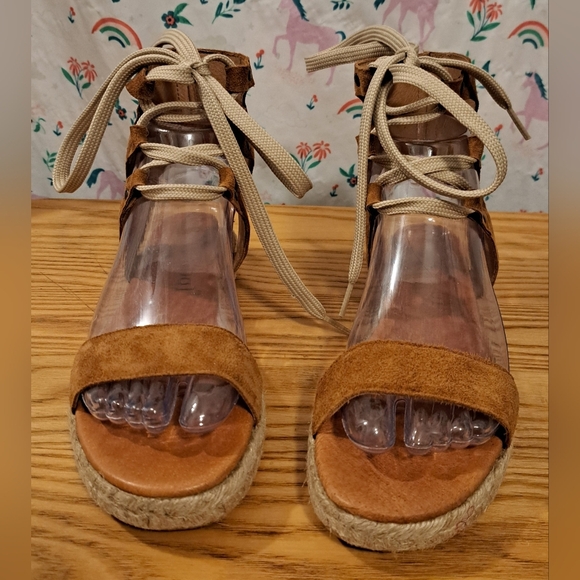 Anthropologie Maypole Tan Suede Jute Casual Boho Neutral Espadrille Sandal SZ 6 - Picture 2 of 7